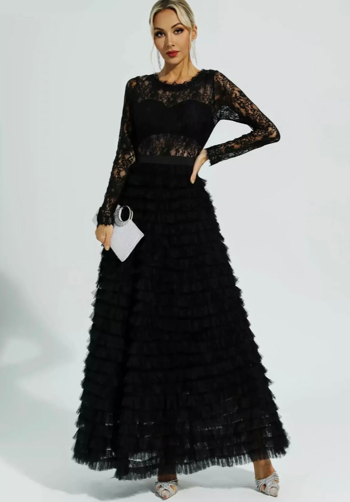 Maxi Vestido Tul y Encaje Negro