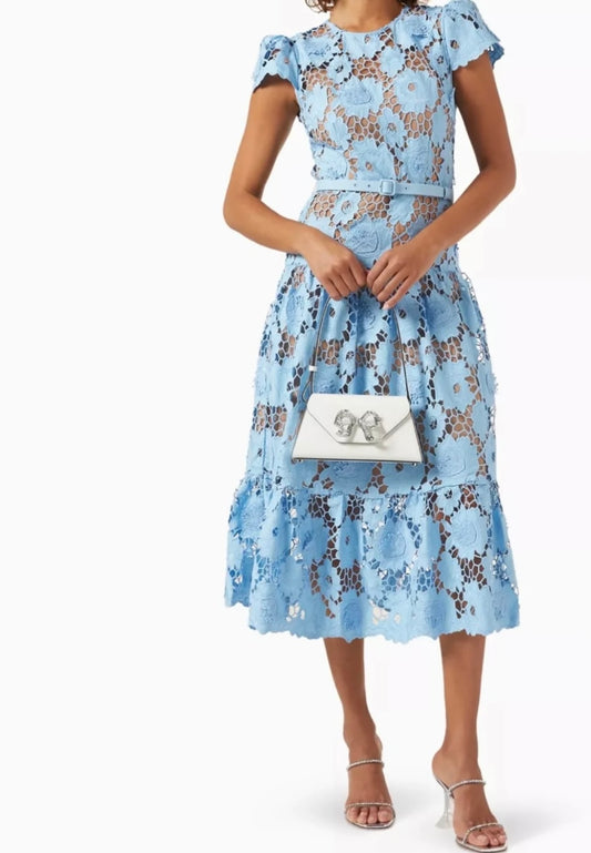 Vestido Flores Midi Azul Cielo Lucy