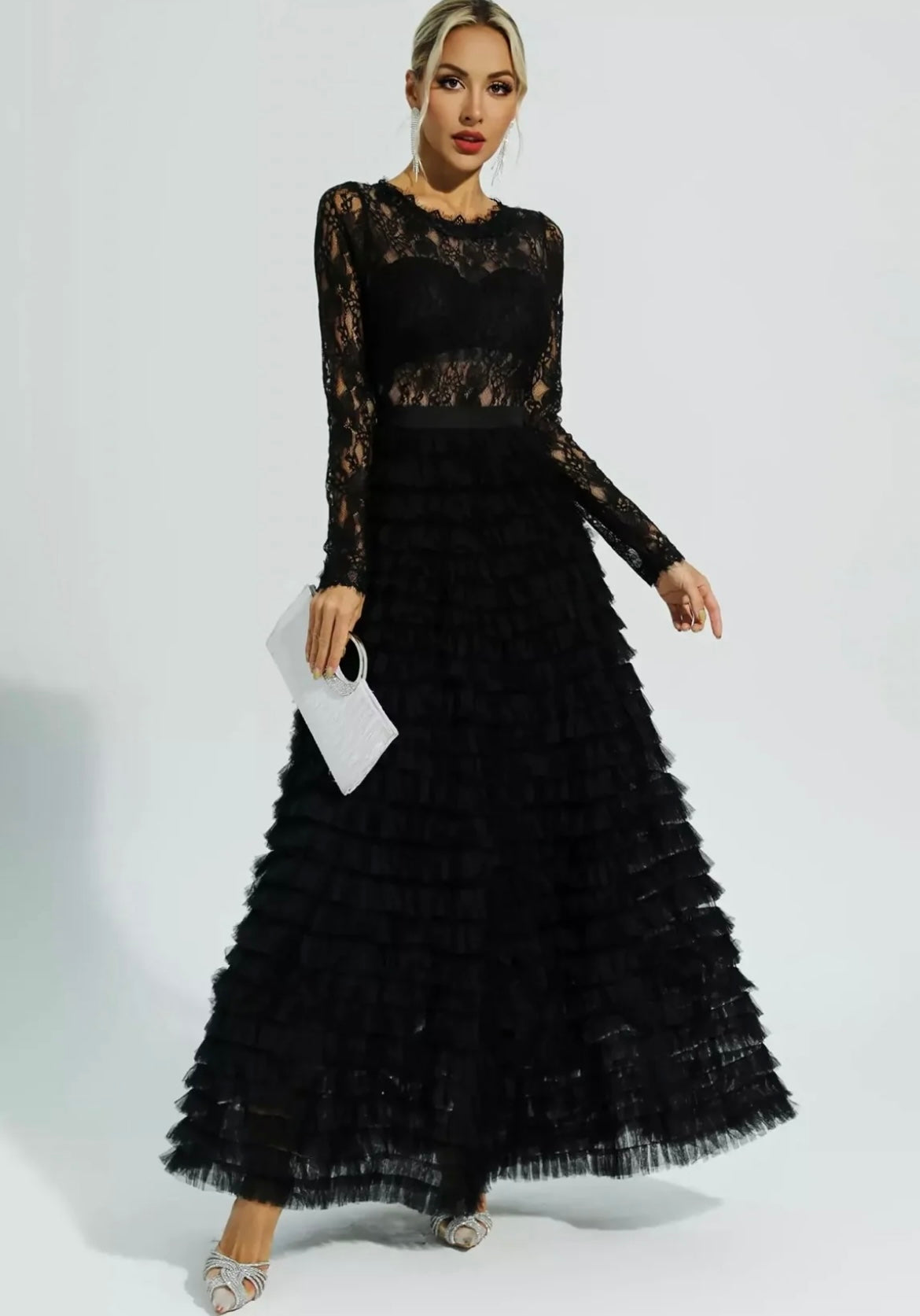 Maxi Vestido Tul y Encaje Negro