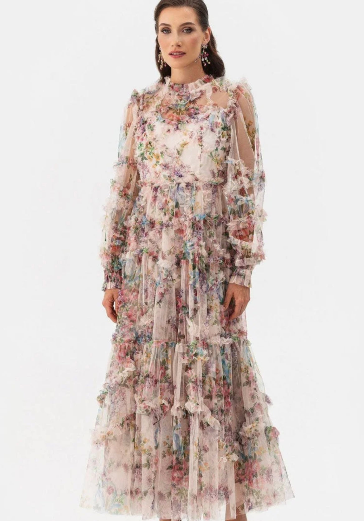 Vestido Tul Estamado Floral