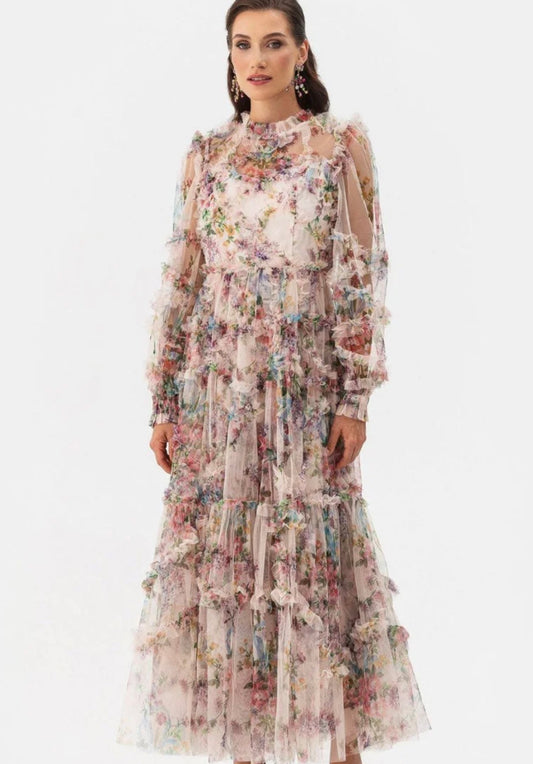 Vestido Tul Estamado Floral