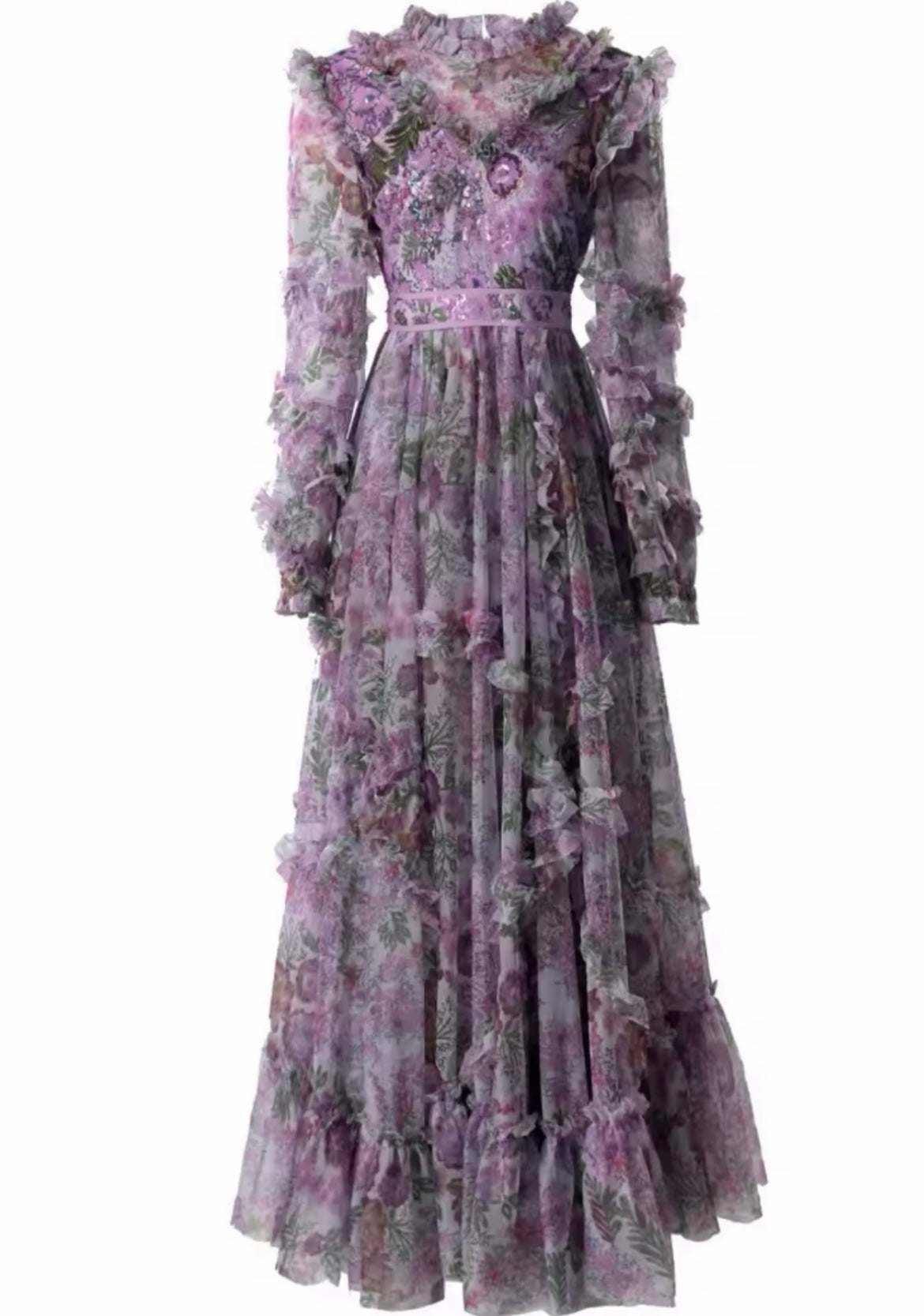 Maxi Vestido Morado Con Detalles de Lentejuela