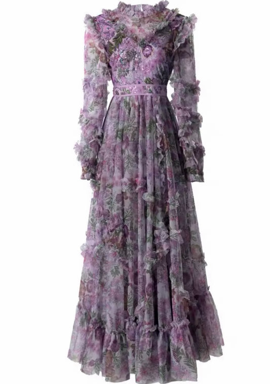 Maxi Vestido Morado Con Detalles de Lentejuela