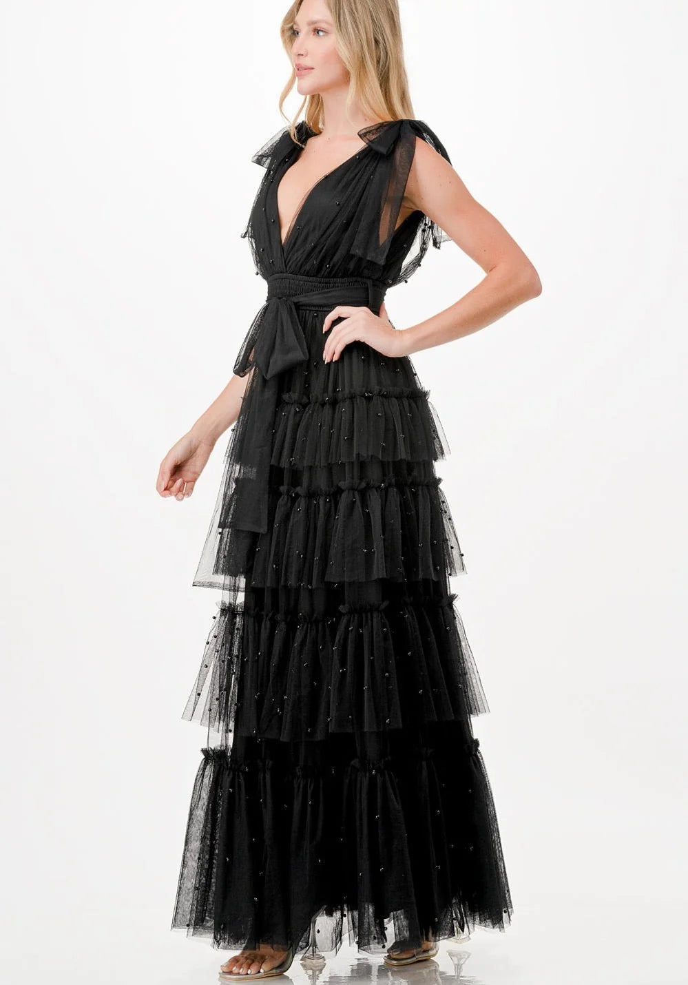 Vestido Tul Con Detalle de Perlas